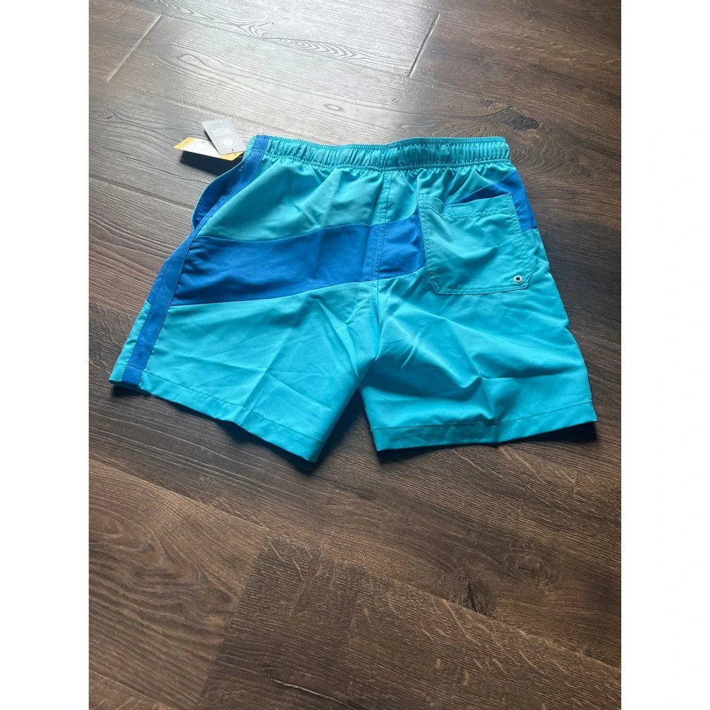 Speedo Mens Swim Trunks Blue Teal Colorblock Comfort Stretch UPF 50+ Medium 18